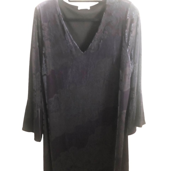 VTG Witchy Core Goth Velveteen Velvet Burn Out Black Purple Midi Dress Plus 2X - Picture 3 of 13